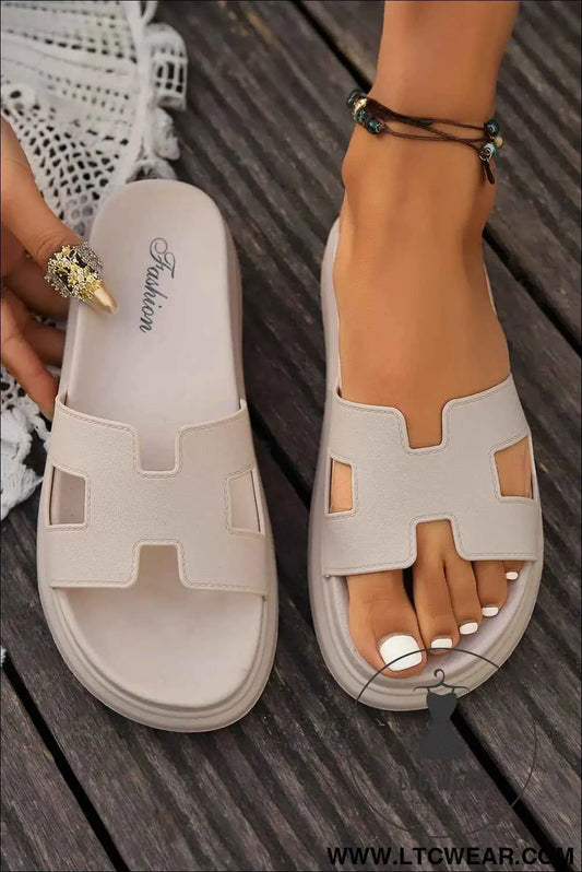 Beige Cutout Design Open Toe Platform Slippers (Run Small, Size Up)