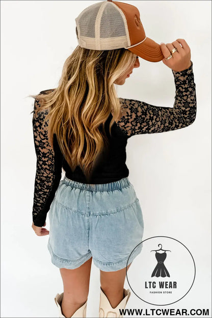Beige Floral Lace Patchwork Long Sleeve High Neck Slim Top - L.T.C Wear Online Fashion Store