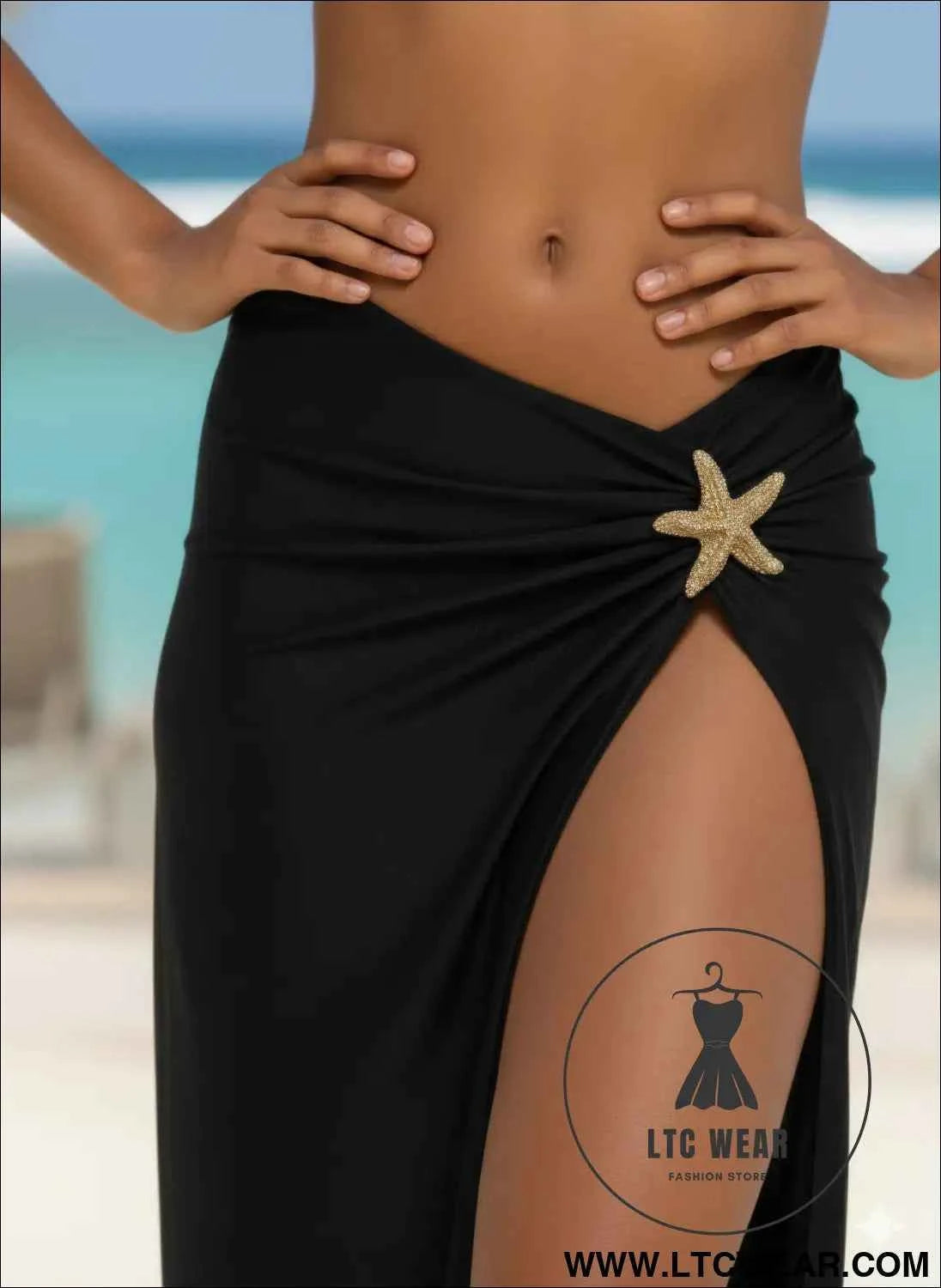 Beige Luxe Bikini Set - 3 Piece Maxi with Star Fish Design