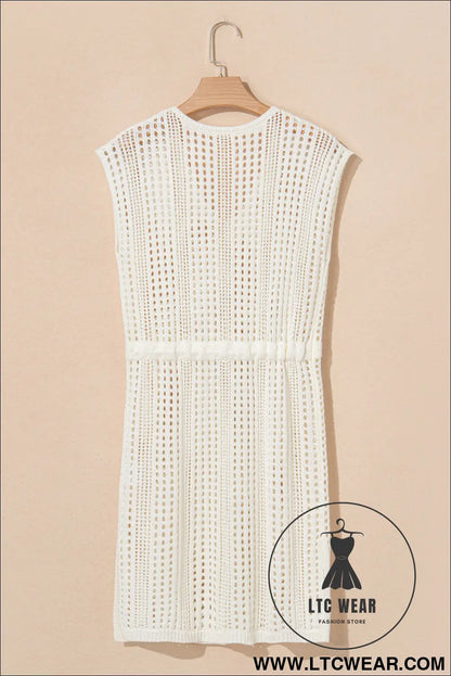 Beige Open Knit Drawstring Waist Beach Dress - L.T.C Wear Online Fashion Store