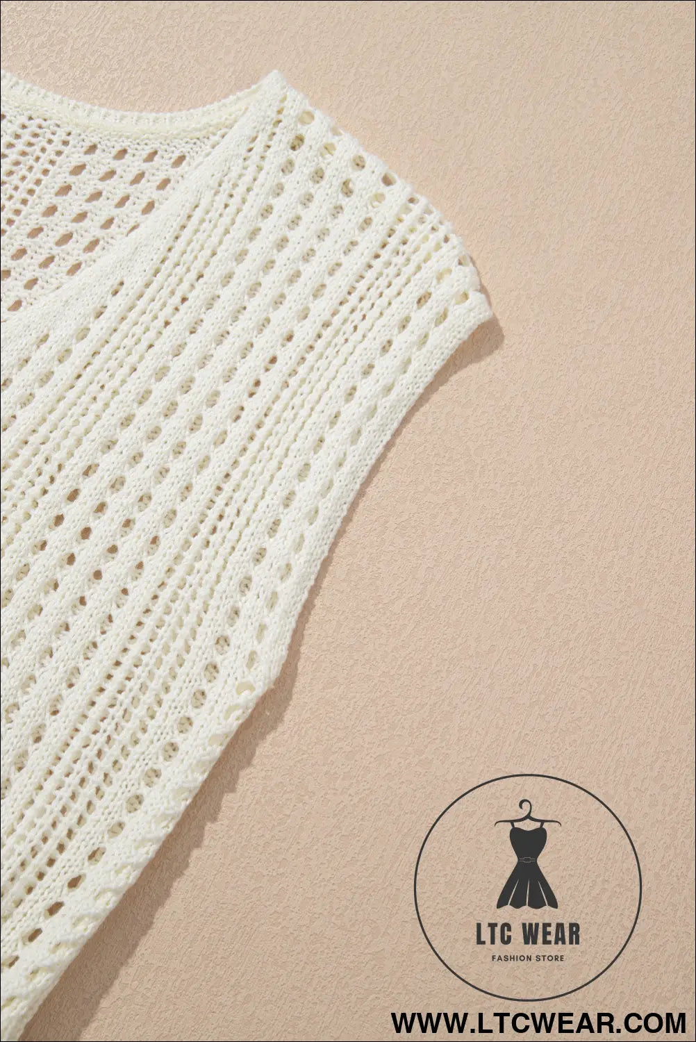 Beige Open Knit Drawstring Waist Beach Dress - L.T.C Wear Online Fashion Store