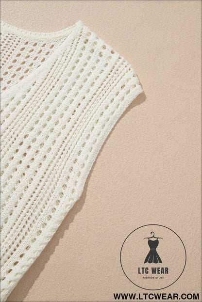 Beige Open Knit Drawstring Waist Beach Dress - L.T.C Wear Online Fashion Store