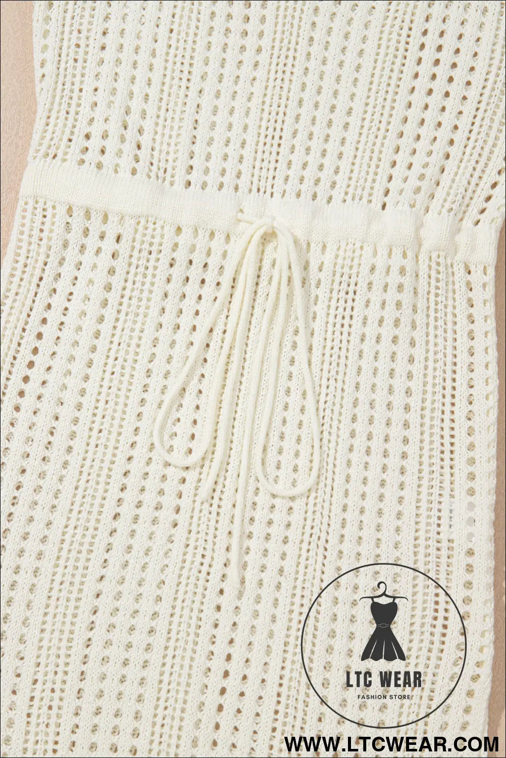 Beige Open Knit Drawstring Waist Beach Dress - L.T.C Wear Online Fashion Store