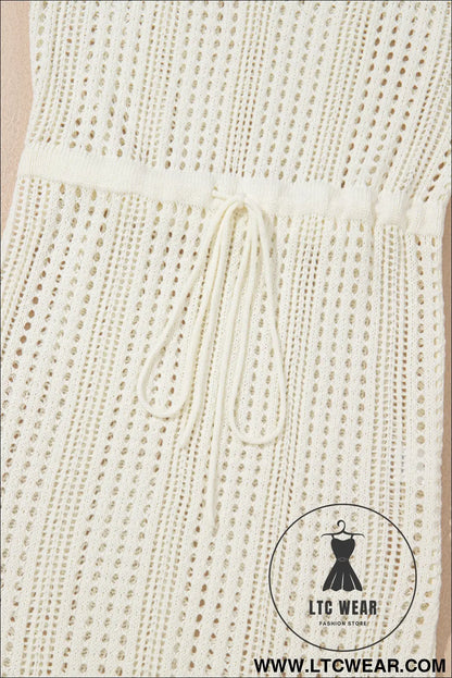 Beige Open Knit Drawstring Waist Beach Dress - L.T.C Wear Online Fashion Store