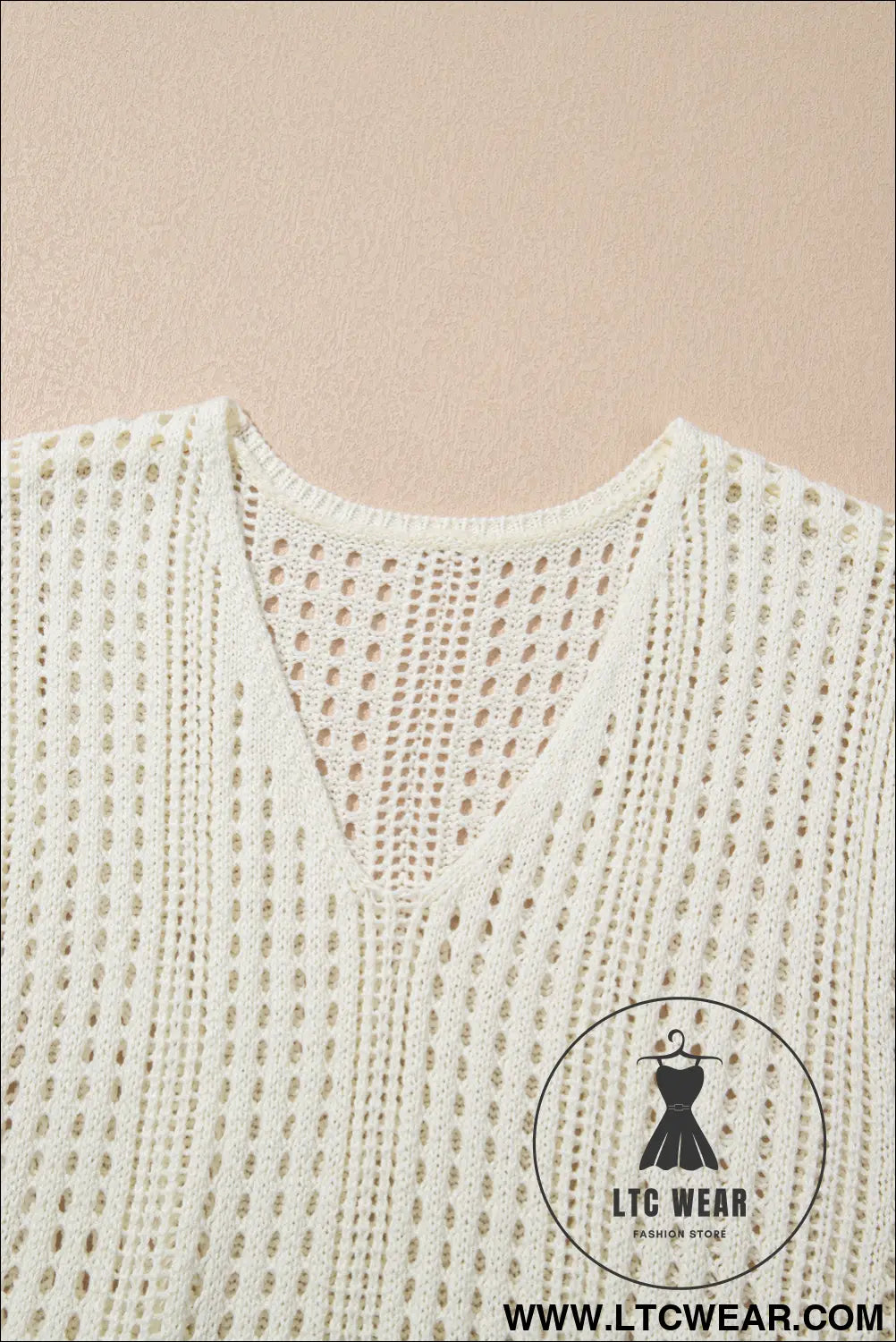 Beige Open Knit Drawstring Waist Beach Dress - L.T.C Wear Online Fashion Store