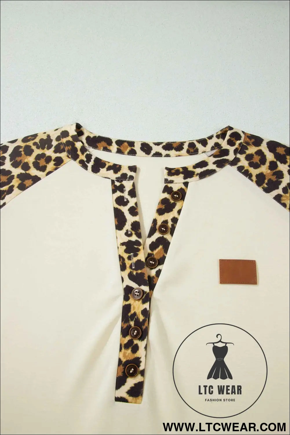 Beige Plus Size Leopard Contrast Patchwork Polo Tee