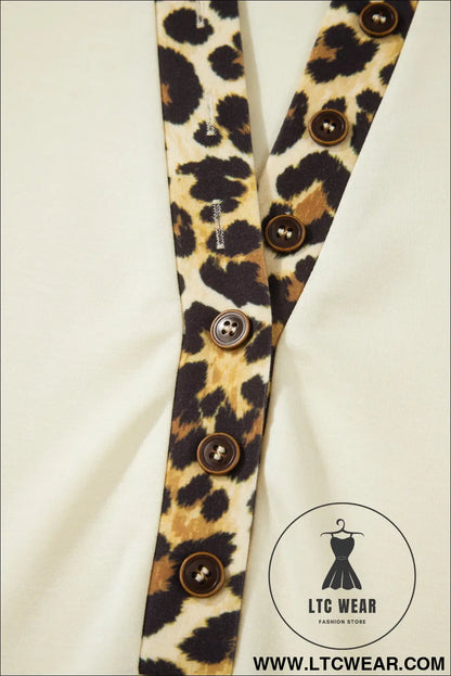 Beige Plus Size Leopard Contrast Patchwork Polo Tee - L.T.C Wear Online Fashion Store