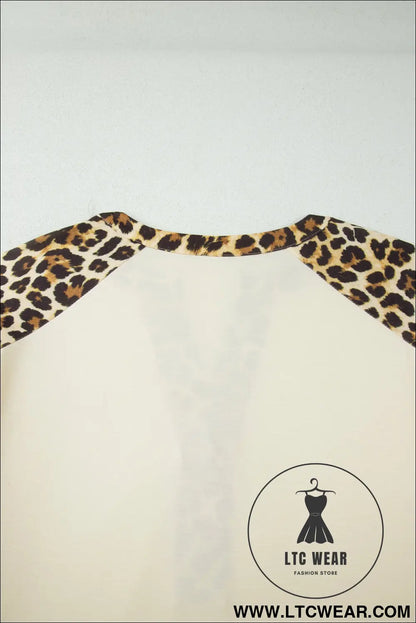 Beige Plus Size Leopard Contrast Patchwork Polo Tee - L.T.C Wear Online Fashion Store
