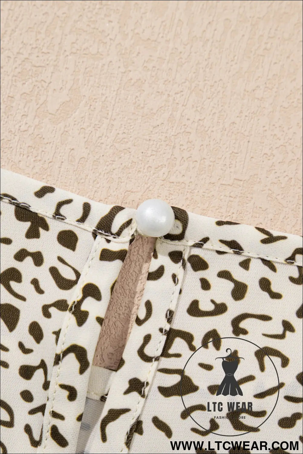 Beige plus size leopard print frill trim short sleeve flared dress - plus size dresses