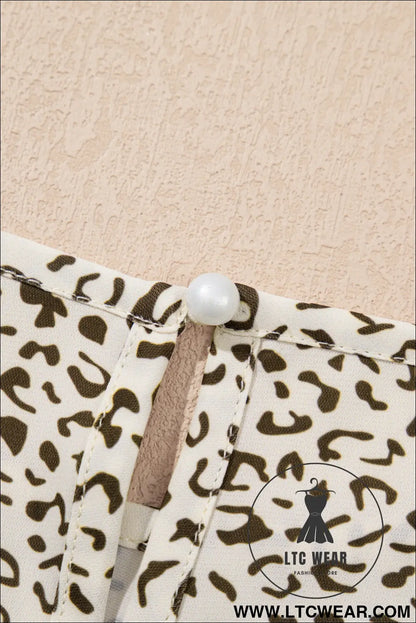 Beige plus size leopard print frill trim short sleeve flared dress - plus size dresses