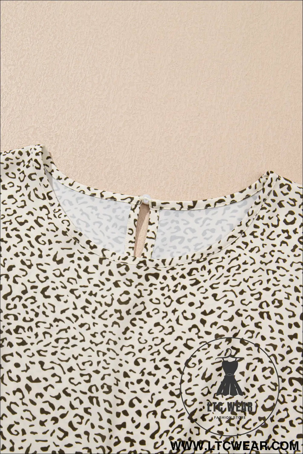 Beige plus size leopard print frill trim short sleeve flared dress - plus size dresses