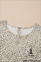 Beige plus size leopard print frill trim short sleeve flared dress - plus size dresses