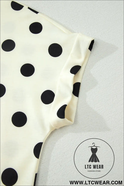 Beige Polka Dot Print High Neck Dolman Top - L.T.C Wear Online Fashion Store