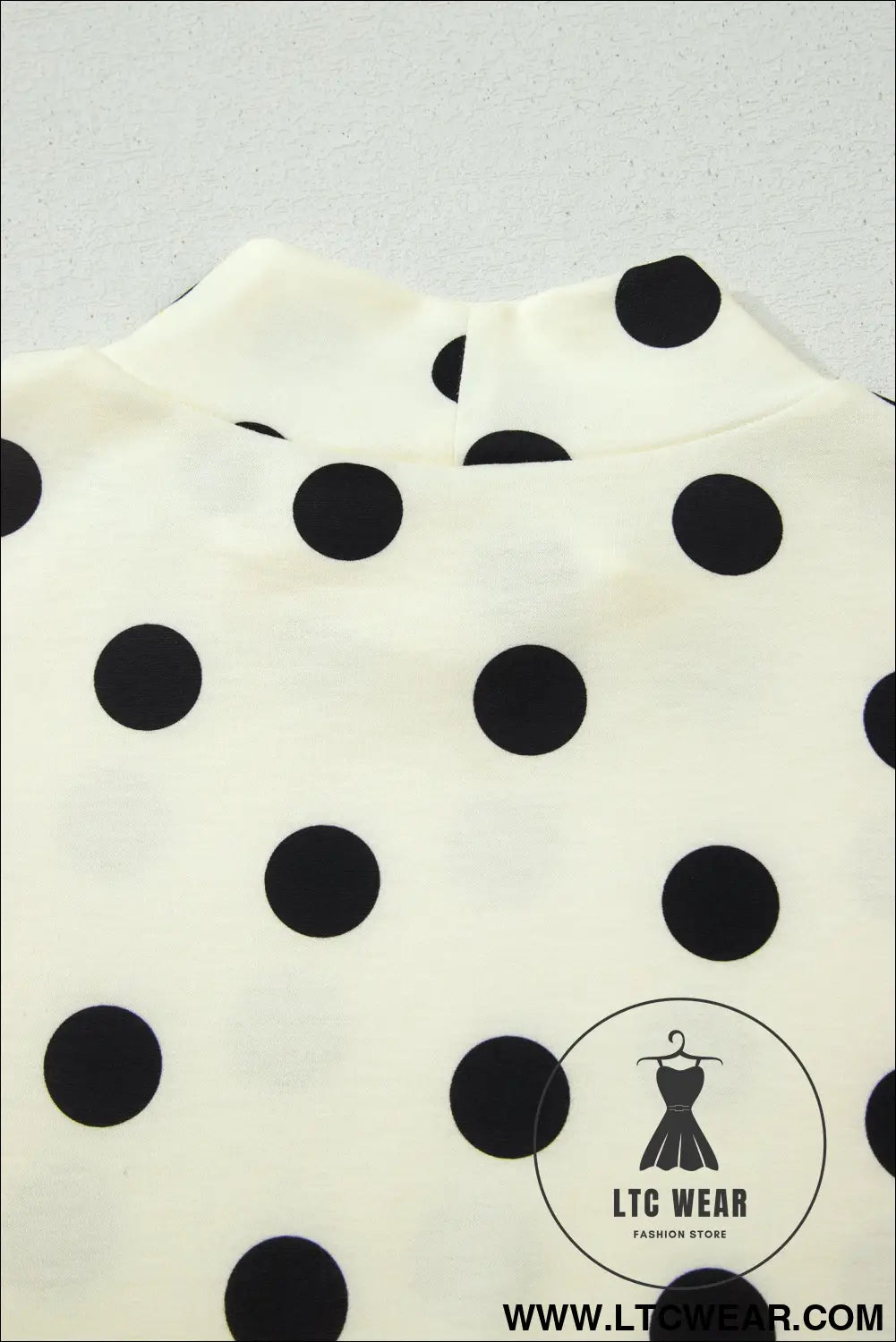 Beige Polka Dot Print High Neck Dolman Top - L.T.C Wear Online Fashion Store