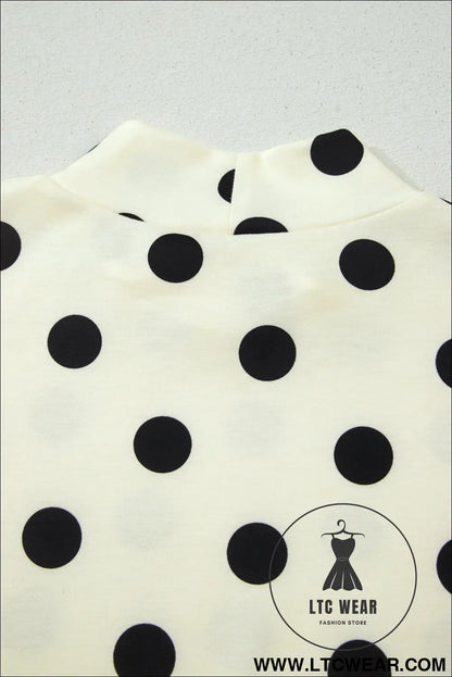 Beige Polka Dot Print High Neck Dolman Top - L.T.C Wear Online Fashion Store