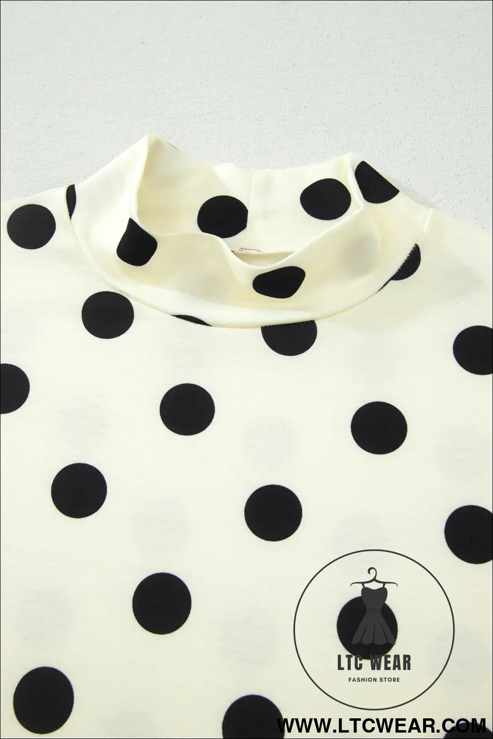 Beige Polka Dot Print High Neck Dolman Top - L.T.C Wear Online Fashion Store