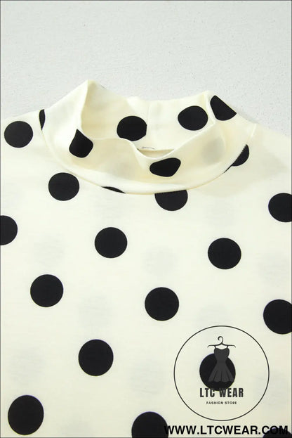 Beige Polka Dot Print High Neck Dolman Top - L.T.C Wear Online Fashion Store
