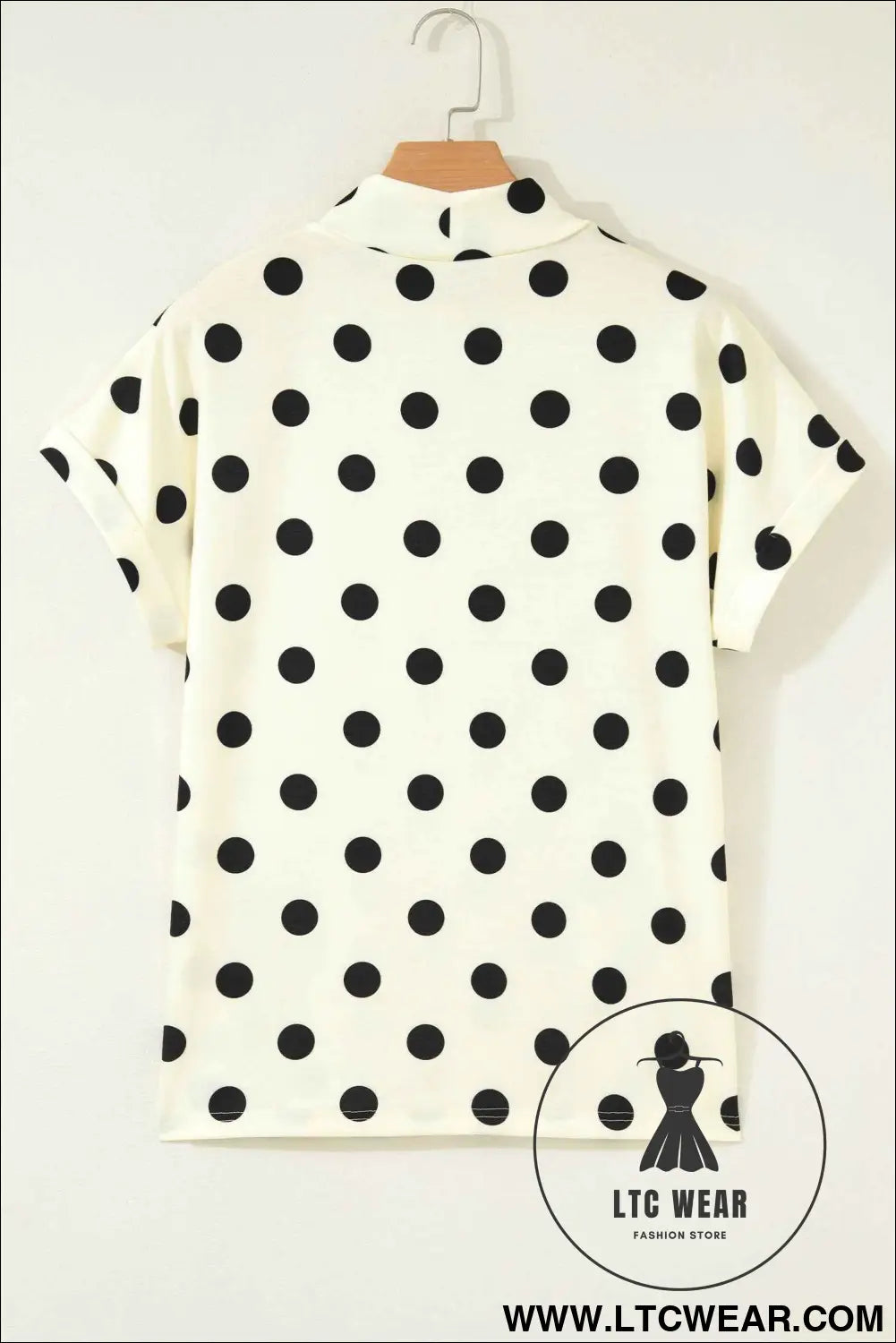 Beige Polka Dot Print High Neck Dolman Top