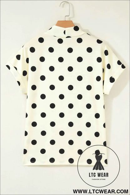 Beige Polka Dot Print High Neck Dolman Top