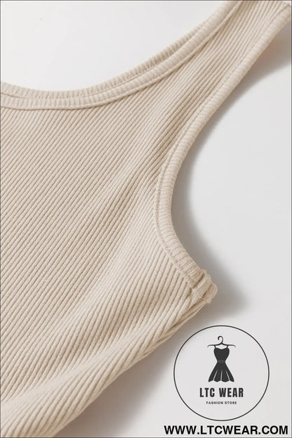 Beige scoop neck ribbed pleated sleeveless midi dress - 15%
