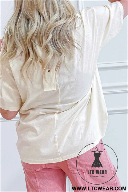Beige Star Print Stud Detail Cotton Jersey Top