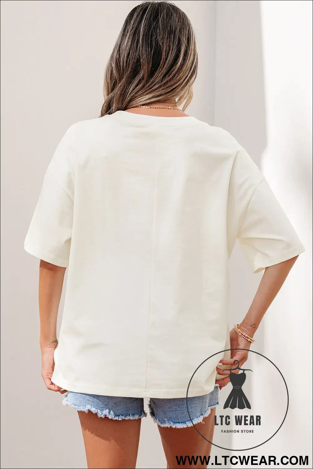 Beige Star Print Stud Detail Cotton Jersey Top - L.T.C Wear Online Fashion Store
