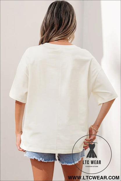 Beige Star Print Stud Detail Cotton Jersey Top - L.T.C Wear Online Fashion Store