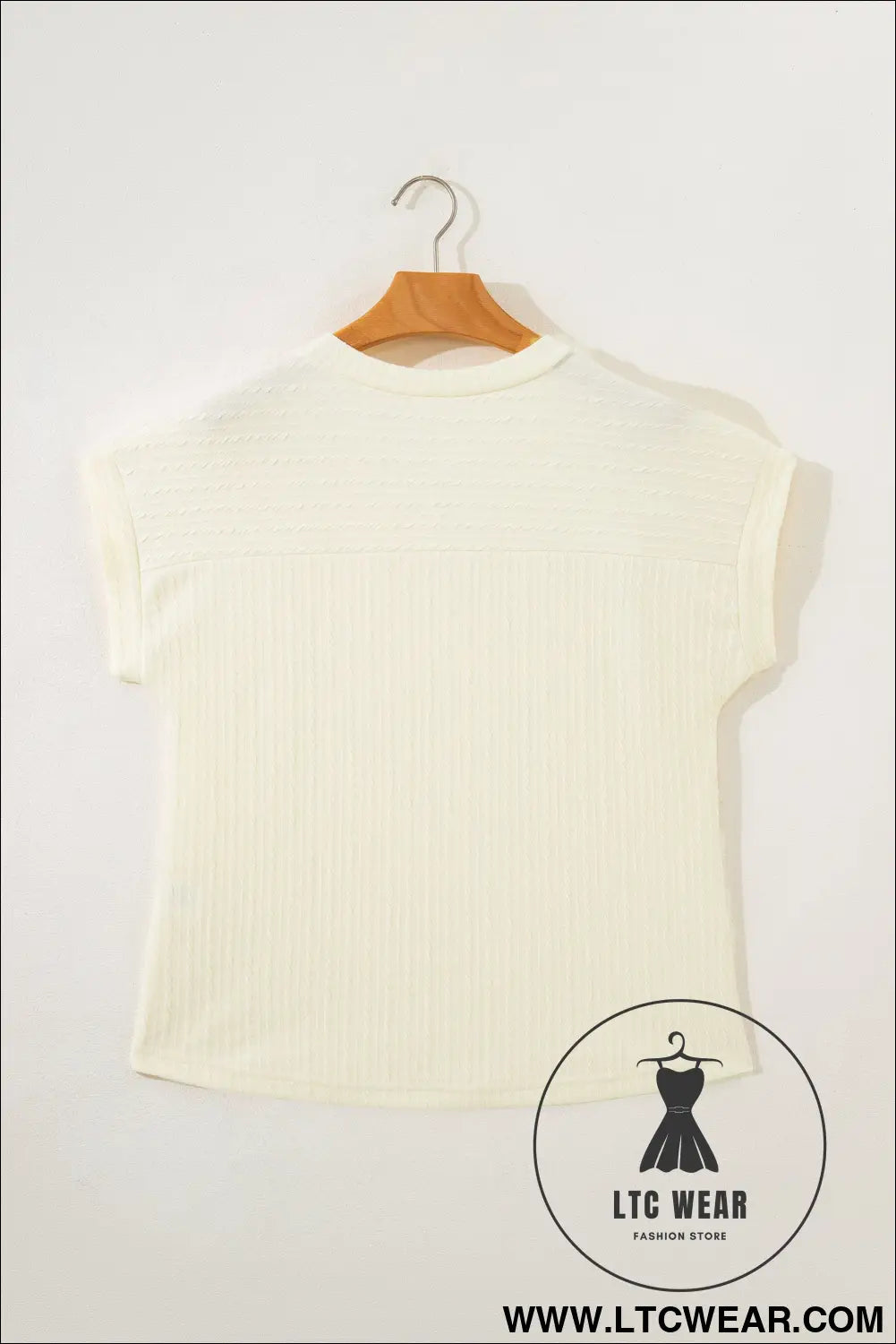 Beige Twisted Texture Knit V Neck T Shirt - L.T.C Wear Online Fashion Store