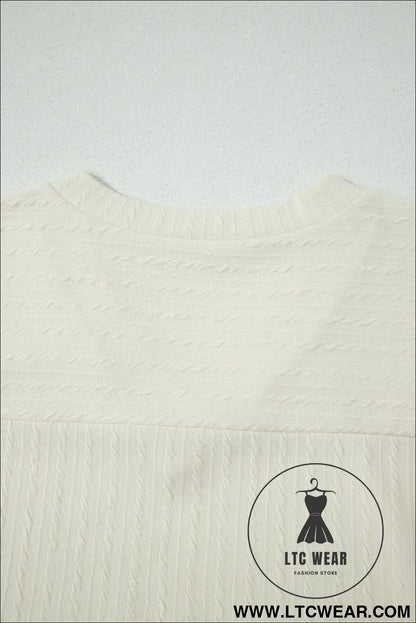 Beige Twisted Texture Knit V Neck T Shirt - L.T.C Wear Online Fashion Store