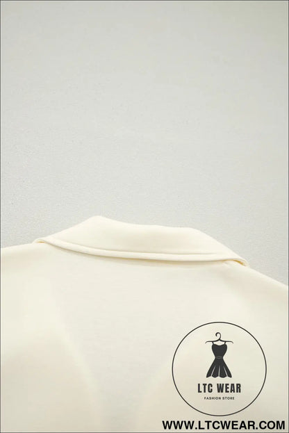 Beige zipped up collared ruffled short sleeve blouse - blouses & shirts