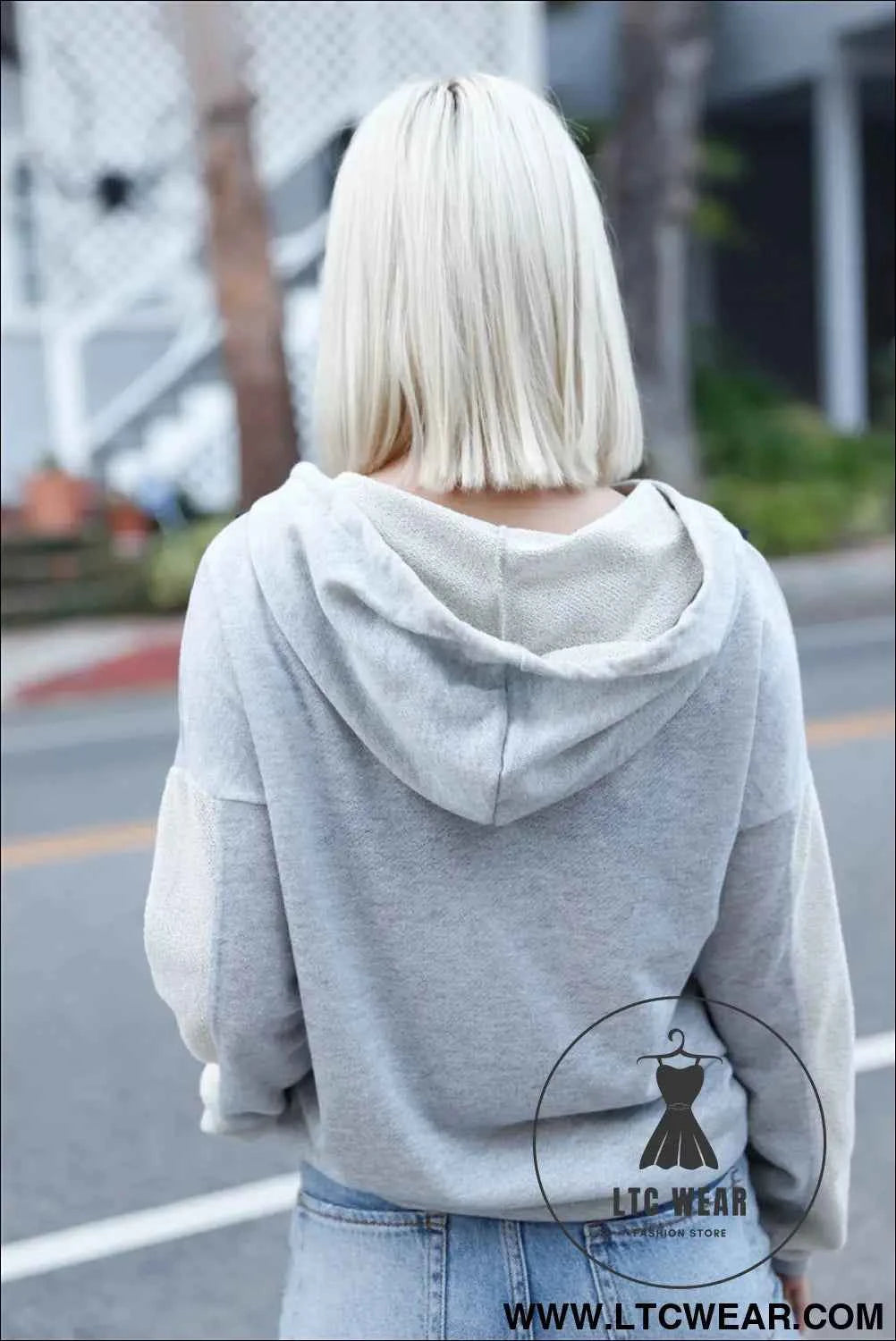 Belt & Reversed Details Zip-up Hooded Sweater