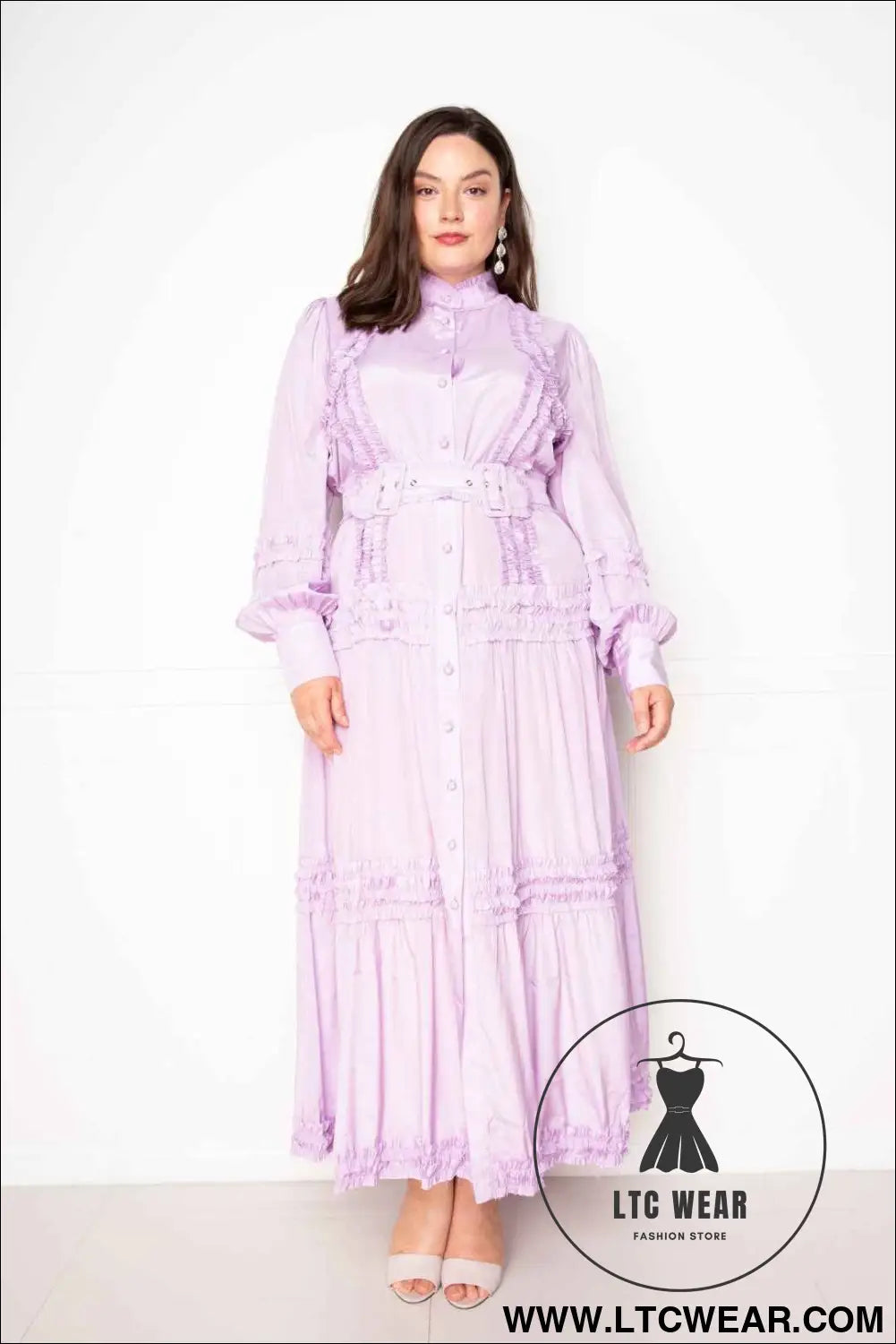 Belted Shirt Dress With Ruffle Detail