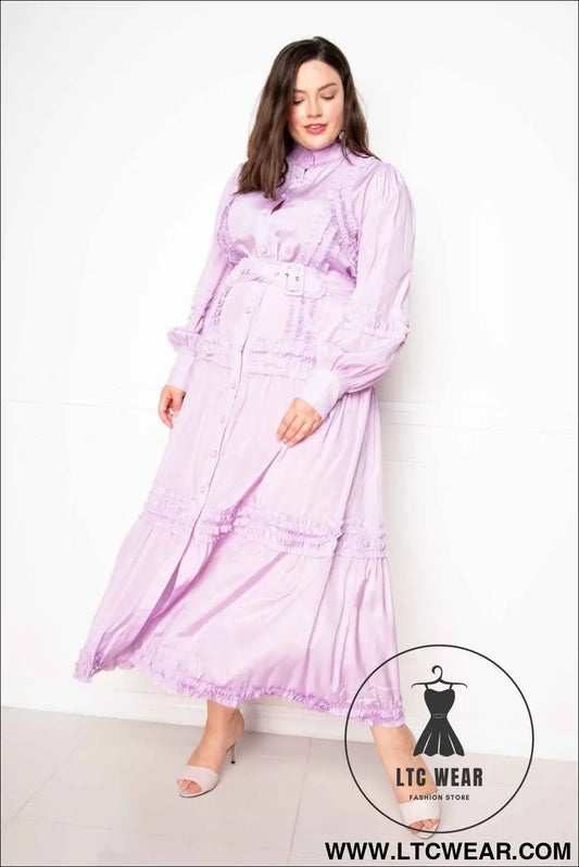 Belted Shirt Dress With Ruffle Detail