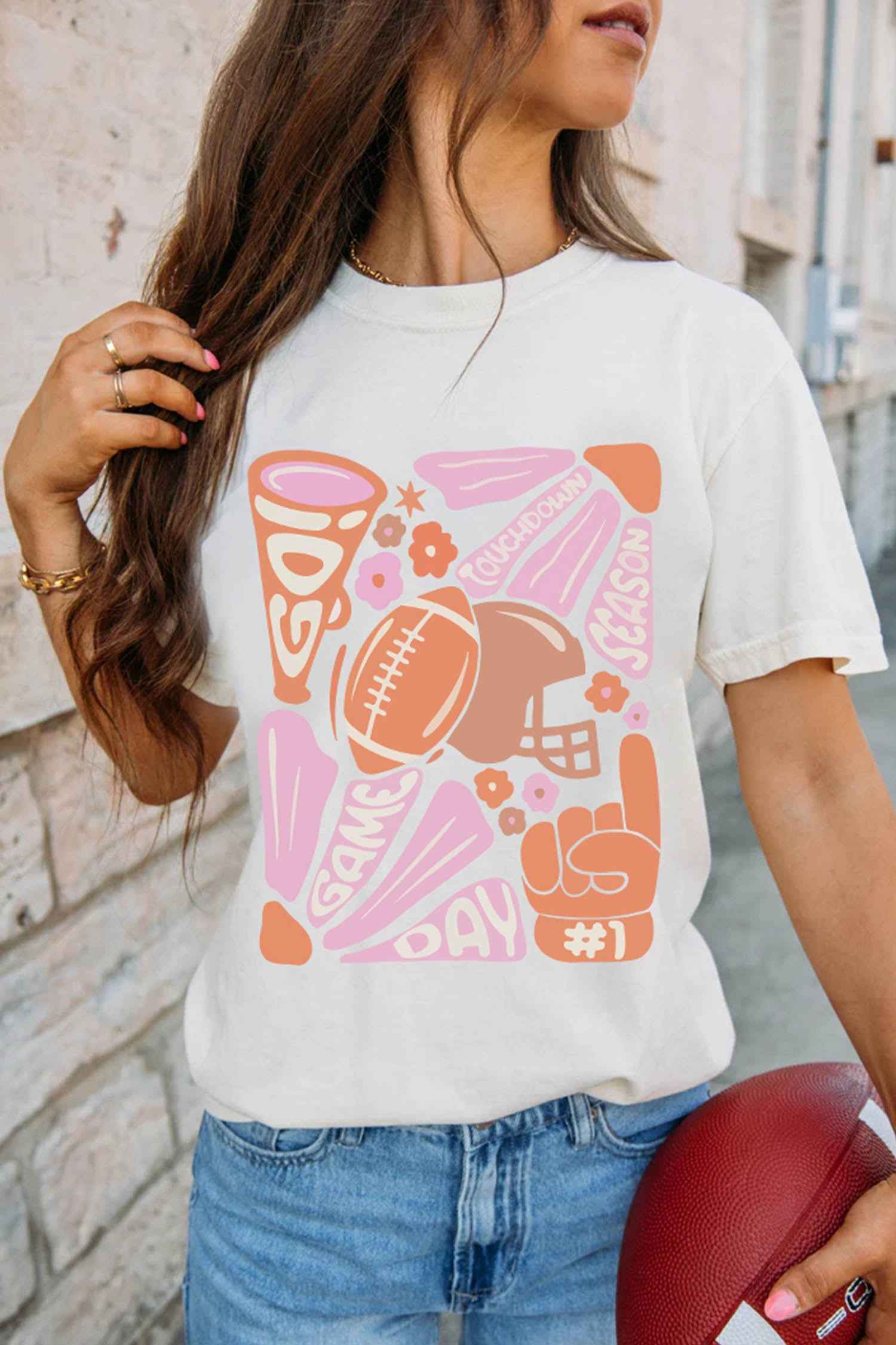 White Game Day Touchdown Season Graphic Tee