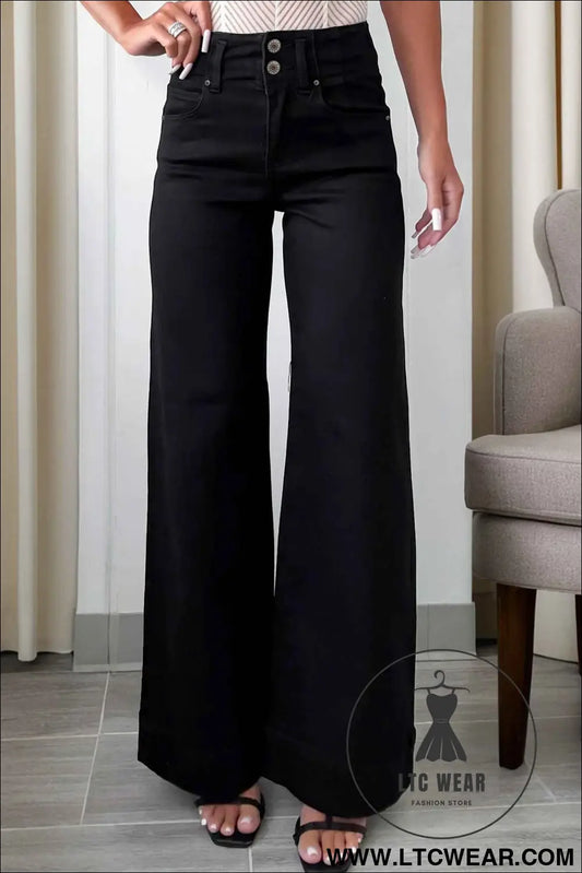 Black 2-Button High Waist Wide Leg Jeans