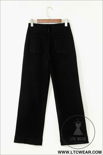 Black 2-Button High Waist Wide Leg Jeans