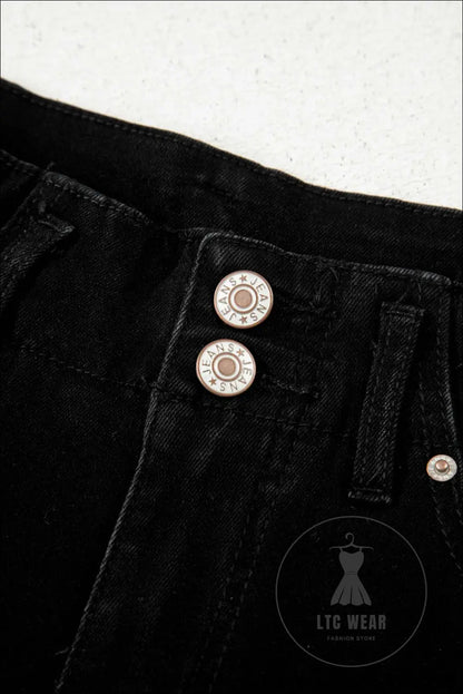 Black 2-Button High Waist Wide Leg Jeans
