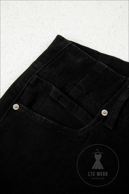 Black 2-Button High Waist Wide Leg Jeans