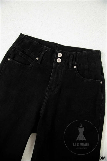 Black 2-Button High Waist Wide Leg Jeans