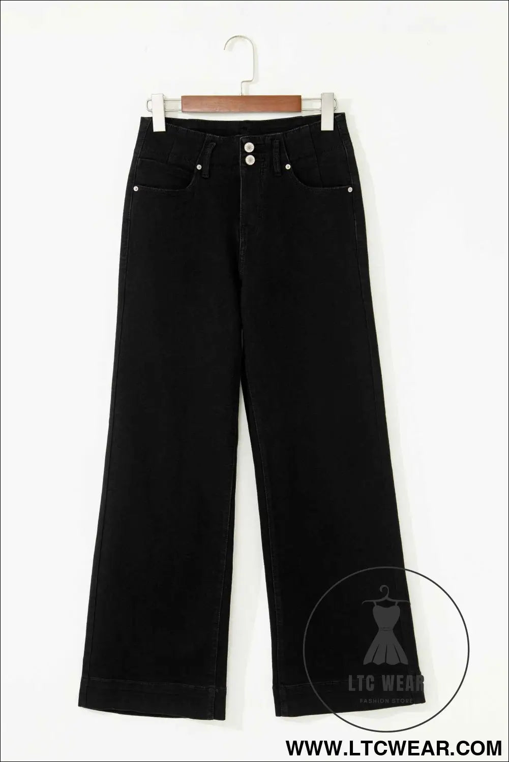 Black 2-Button High Waist Wide Leg Jeans