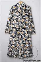 Black Abstract Floral Print Split V Neck Long Dress with Sleeves