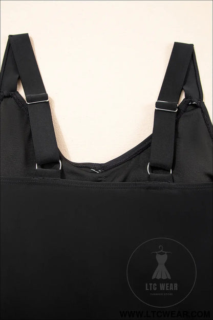 Black Adjustable Straps Cutout Ruched Knot Slit One Piece Swim Dress - L.T.C Wear Online Fashion Store