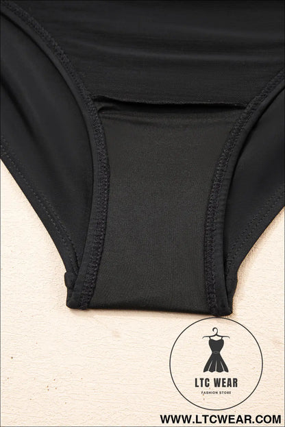 Black Adjustable Straps Cutout Ruched Knot Slit One Piece Swim Dress - L.T.C Wear Online Fashion Store