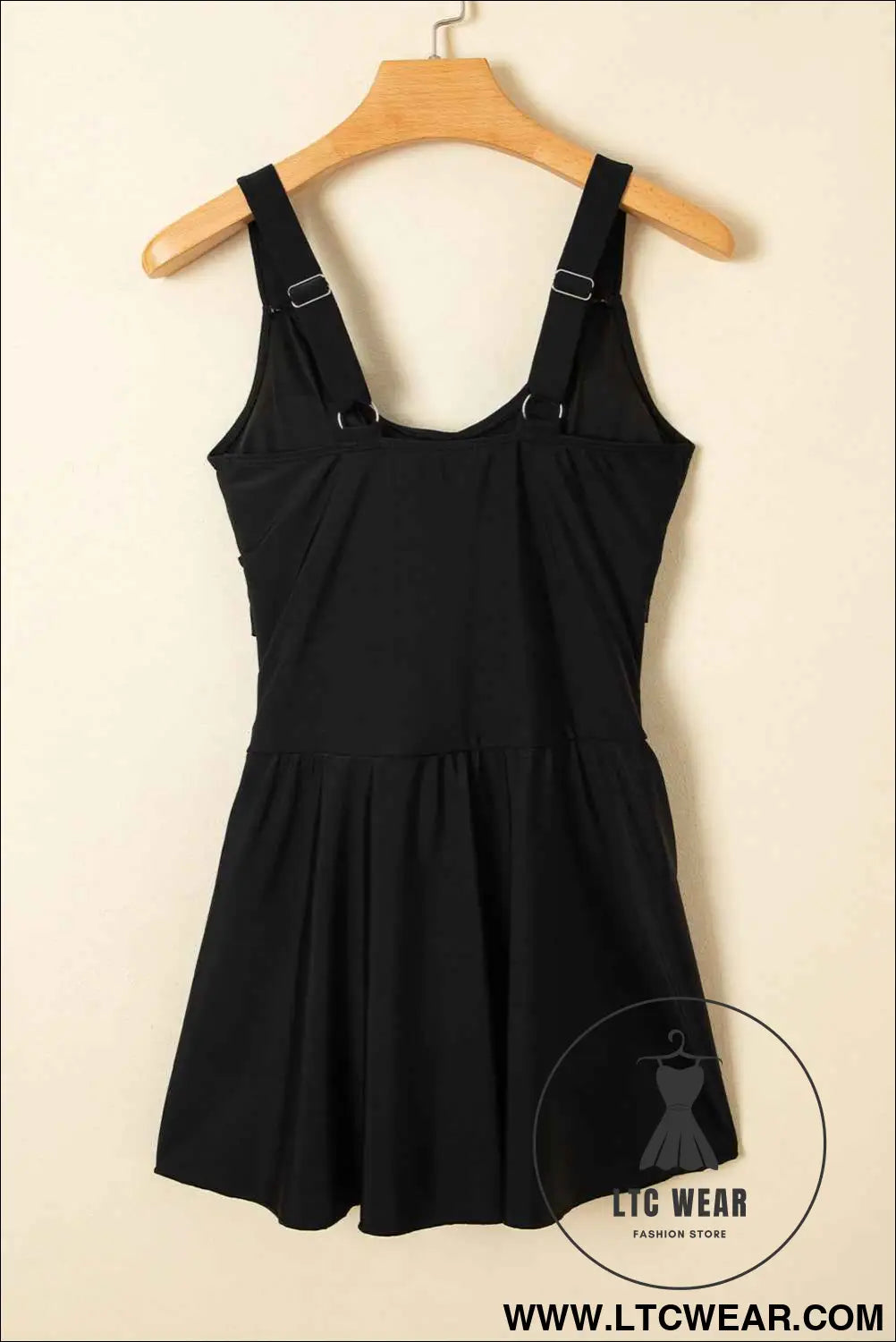 Black Adjustable Straps Cutout Ruched Knot Slit One Piece Swim Dress