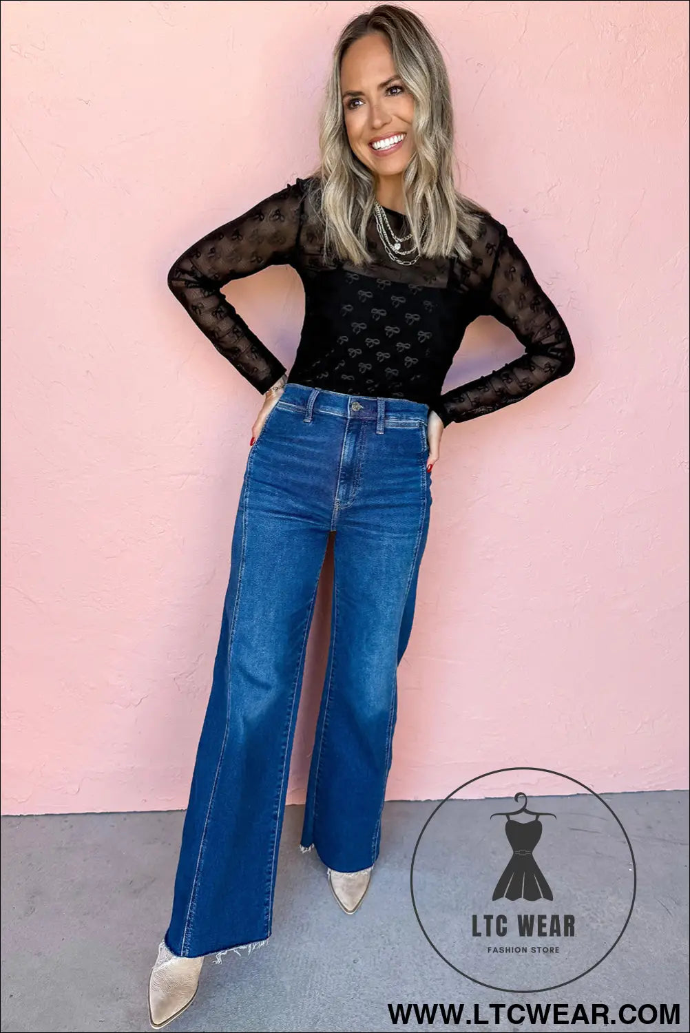 Black Bow Pattern Long Sleeve Slim Fit Mesh Top - L.T.C Wear Online Fashion Store