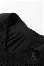 Black Collared V Neck Smocked Detail Contrast Leopard Trim Bracelet Sleeve Long Dress