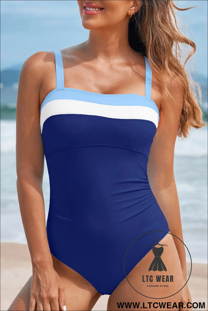 Black Color Block Detail Adjustable Straps One Piece Swimsuit - L.T.C Wear Online Fashion Store