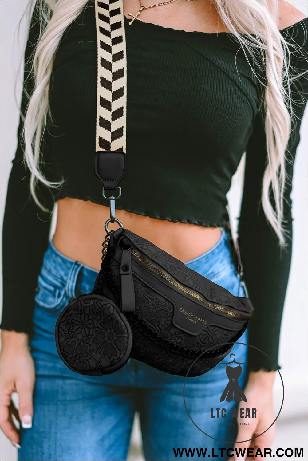 Black colorblock strap pu crossbody bag with coin purse - black / one size / 95% pu + 5% alloy - crossbody bags