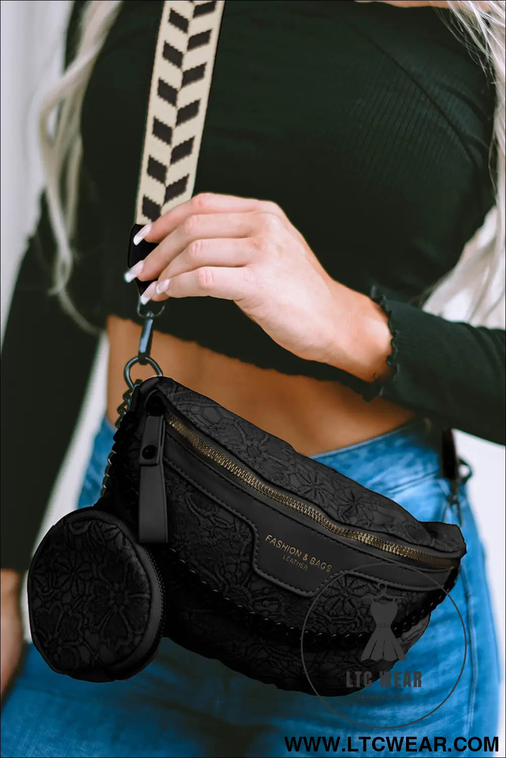 Black colorblock strap pu crossbody bag with coin purse - black / one size / 95% pu + 5% alloy - crossbody bags