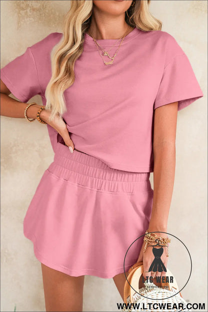 Black Cropped Tee and Ruffle High Waist Skort Set - L.T.C Wear Online Fashion Store